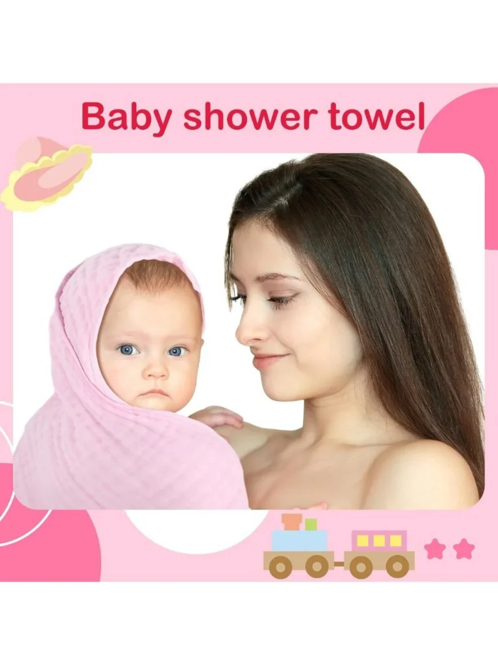 Soft Cotton Muslin Hooded Baby Towels - 6 Pack, Pink, Perfect for Bath Time